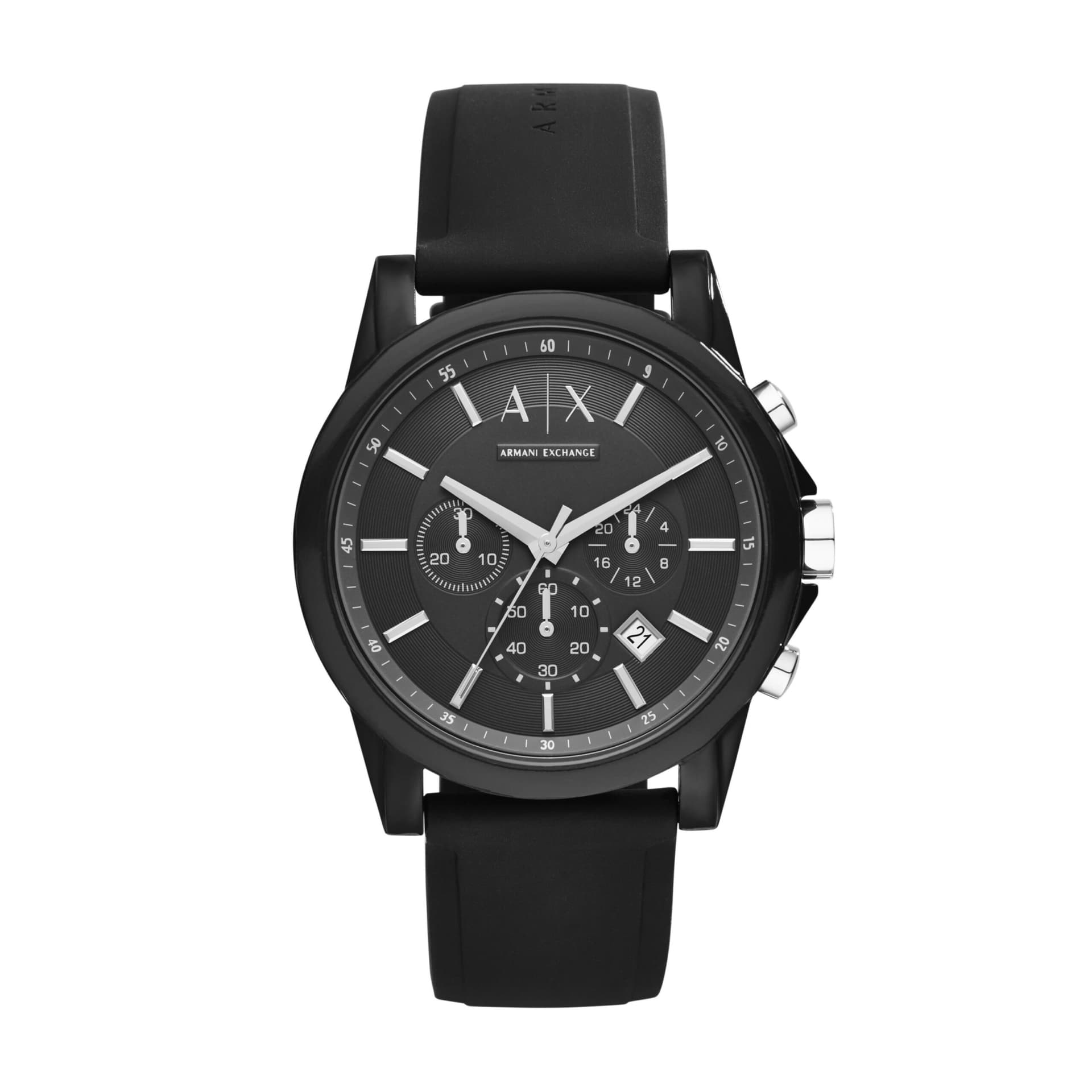 Mens Outerbanks Chronograph Black Silicone Strap Watch Silver & Black Dial