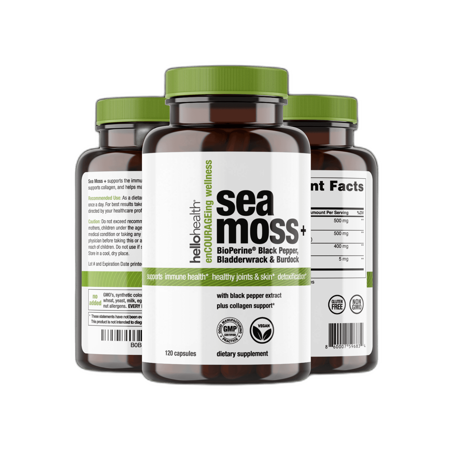 Organic Irish Sea Moss, Organic Bladderwrack, Organic Burdock & Bioperine capsules