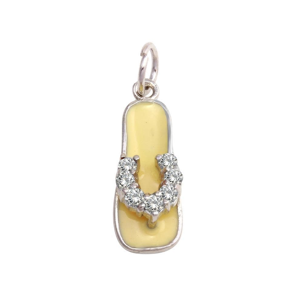 PARIKHS Rhodium Plated White Enamel Clear CZ Sandal Pendant with chain in 925 Sterling Silver