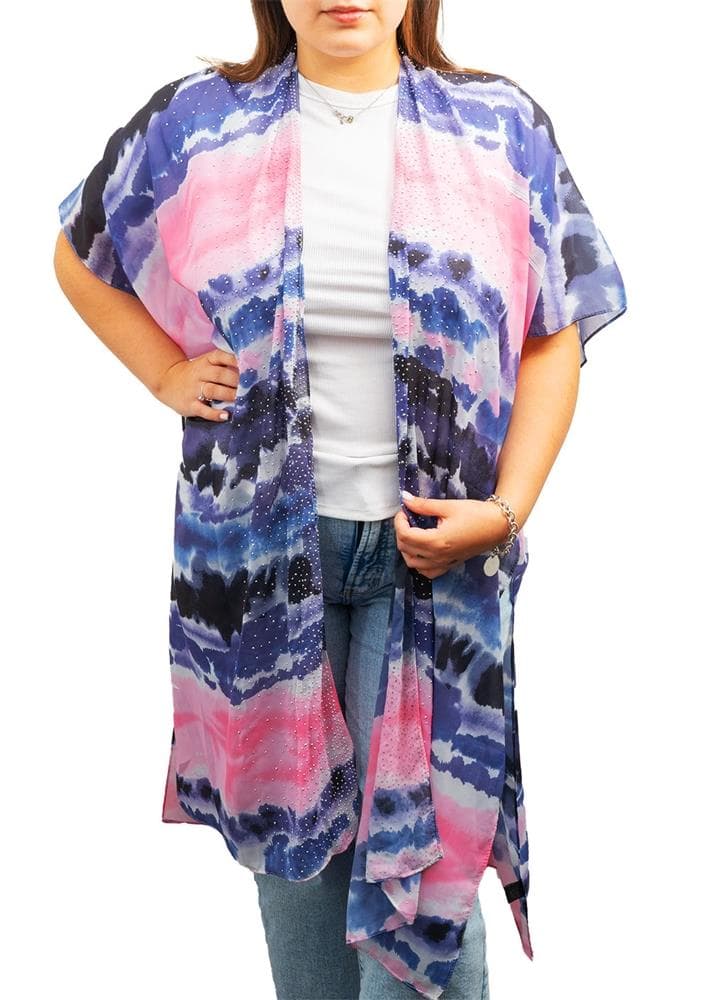 Watercolor Print Kimono with Bling