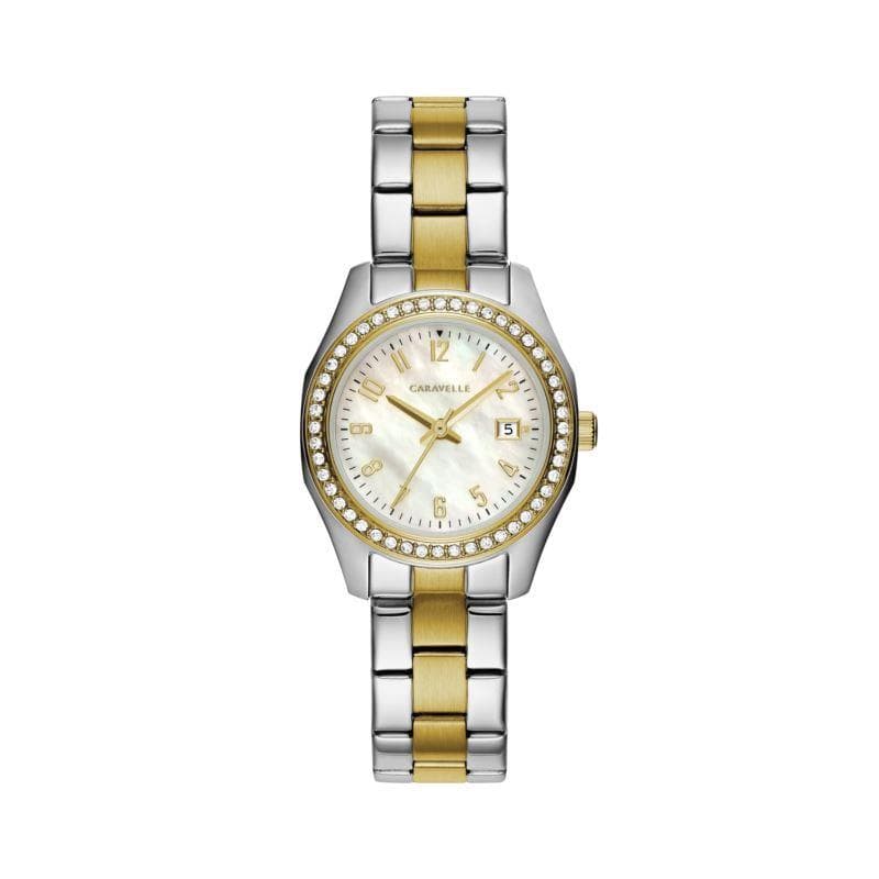 Caravelle Ladies Two Tone SS Bracelet Watch Mother of Pearl