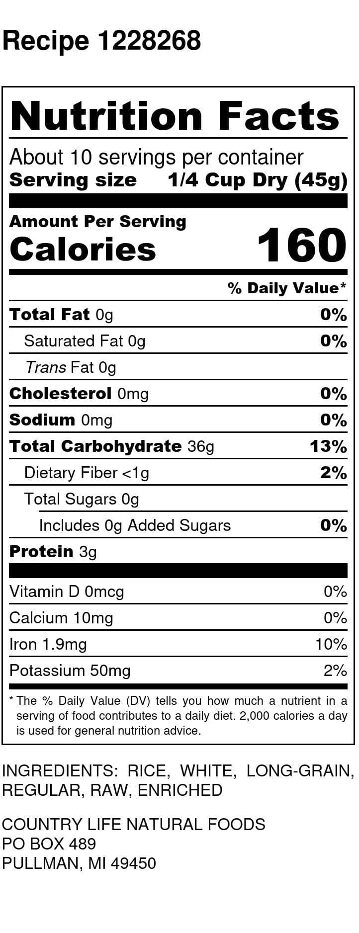 Long Rice, Brown, Organic - Country Life Natural Foods