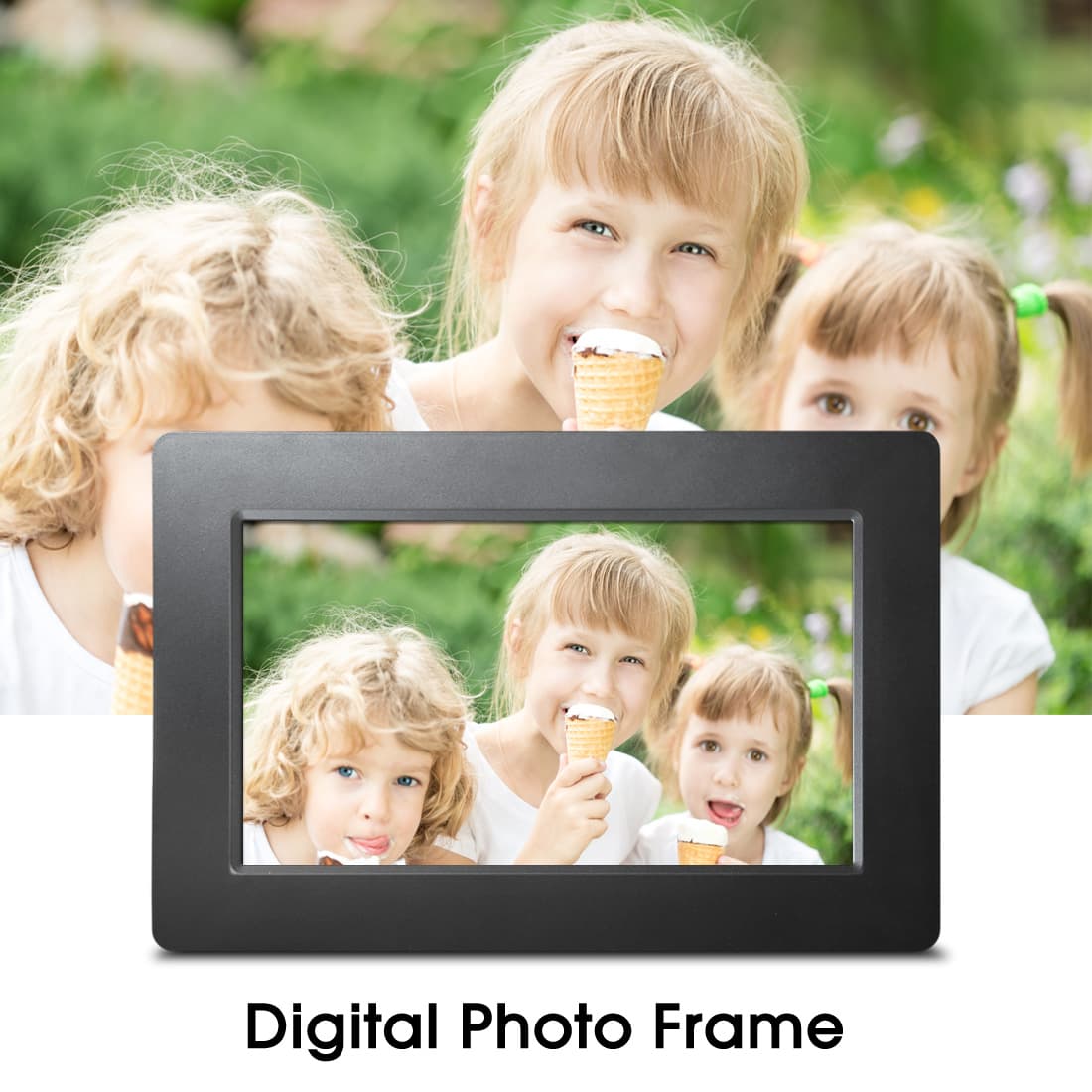 7 Inch Digital Photo Frame with Ultra Slim Design, 1024x600 HD Resolution, Auto Slideshow, Support up to 32GB SD Card/USB Drive, Various Display Modes, Rotate Photos, Calendar/Cloc
