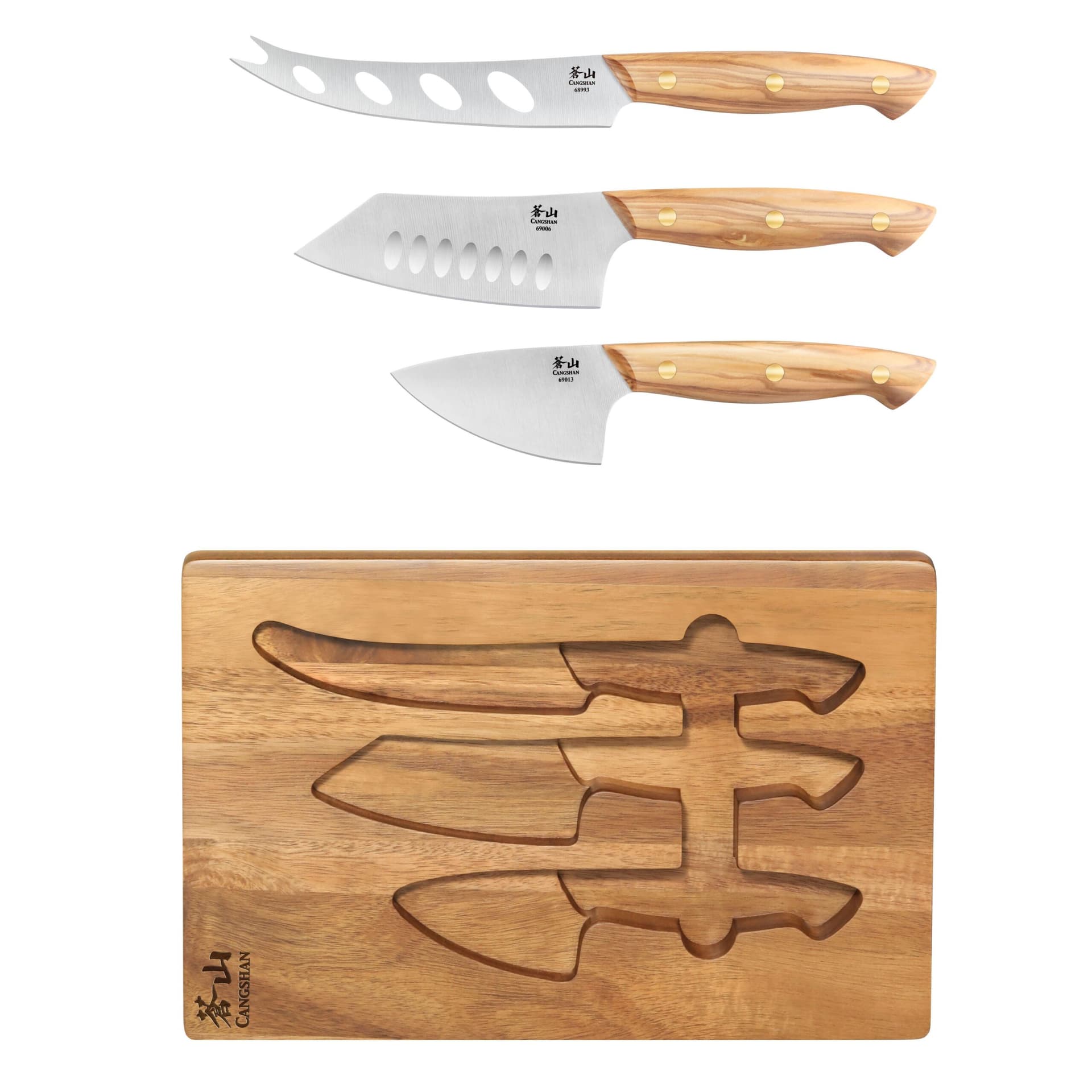 3-Piece OLIV Cheese Knife Set w/Acacia Cheese Board