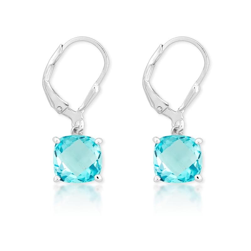 8Mm Blue Topaz Lever Back Earrings