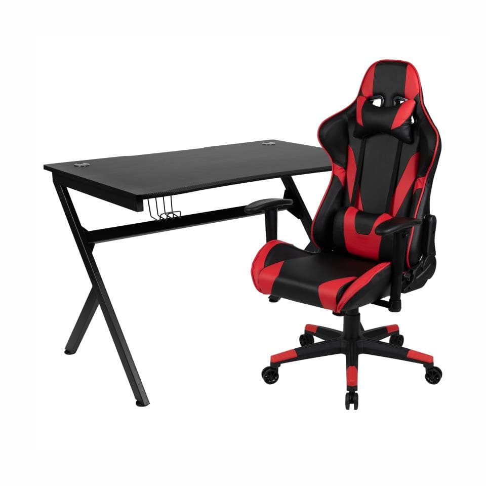 Black Gaming Desk and Red/Black X30 Series Gaming Chair Set