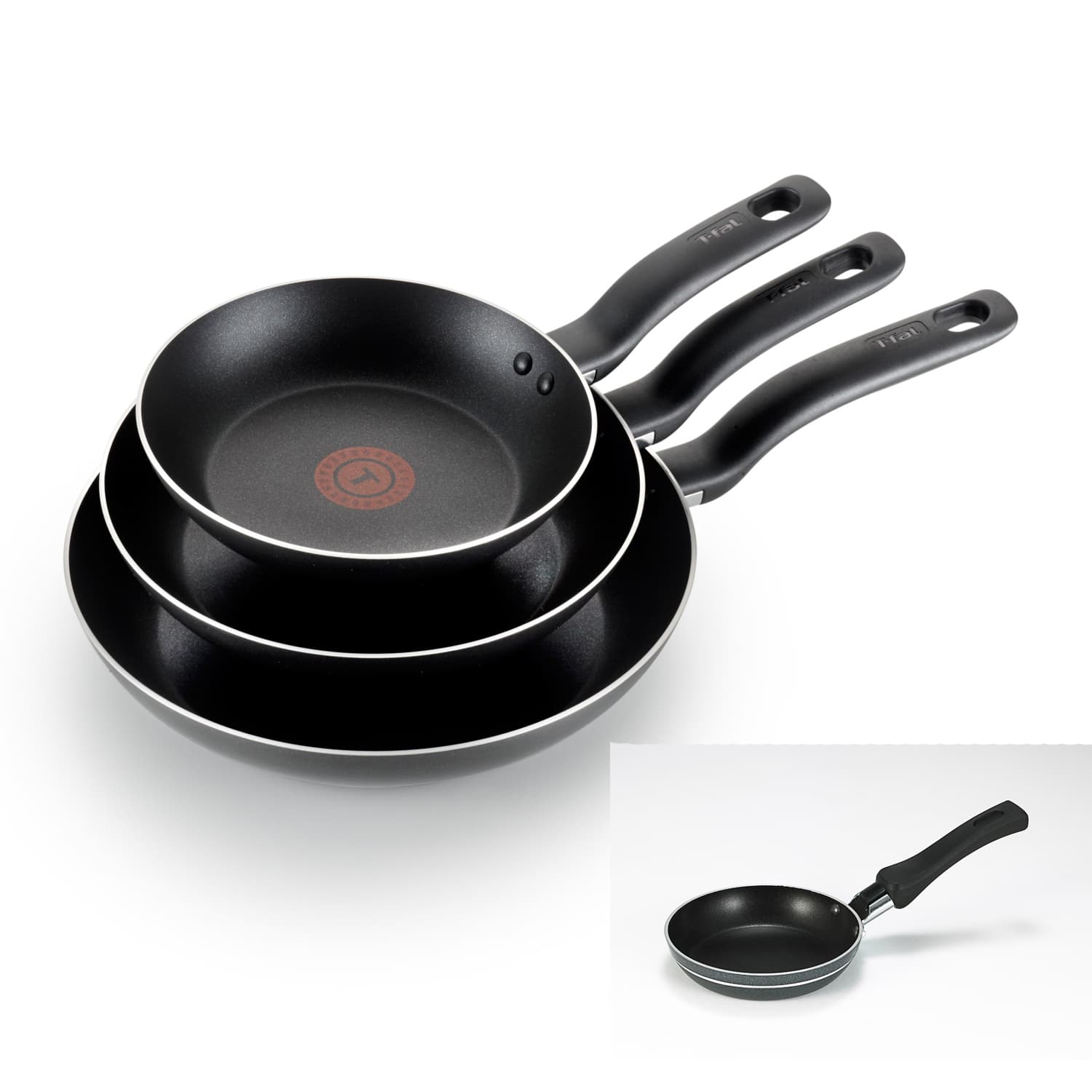 Specialty Non-Stick 3-Piece Fry Pan Set plus Specialty Non-Stick One-Egg Wonder Package - Charcoal