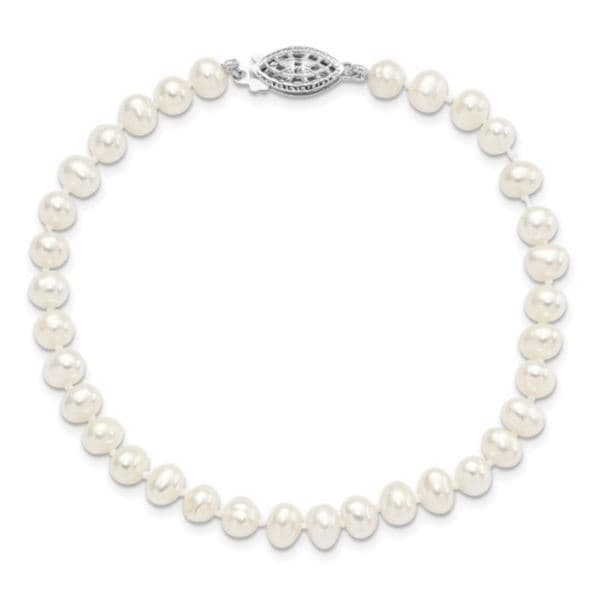 Sterling Silver 5-6mm White Freshwater Cultured Pearl Bracelet