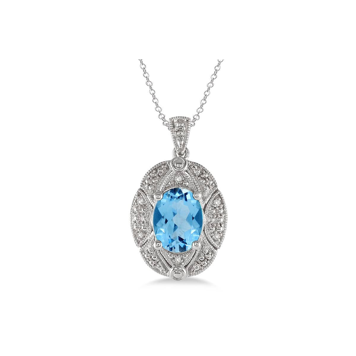Blue Topaz & Diamond Oval Necklace