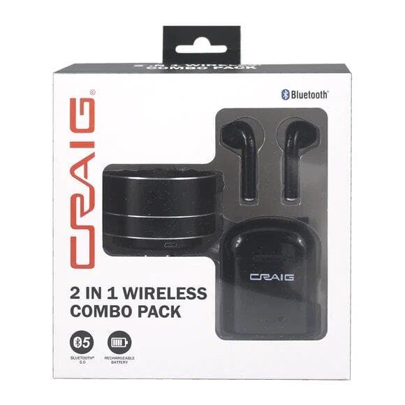 CRAIG 2 in 1 Wireless Combo Pack with Black True Wireless Earbuds and Bluetooth Speaker