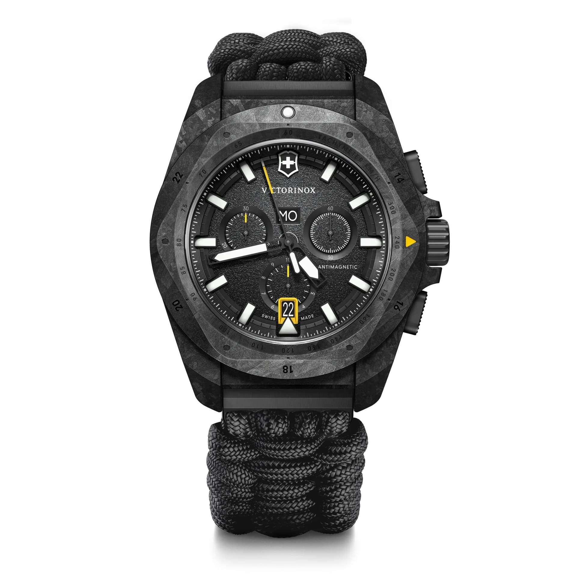 I.N.O.X. Chrono 43mm, black carbon case, black carbon bezel, black dial, black paracord strap