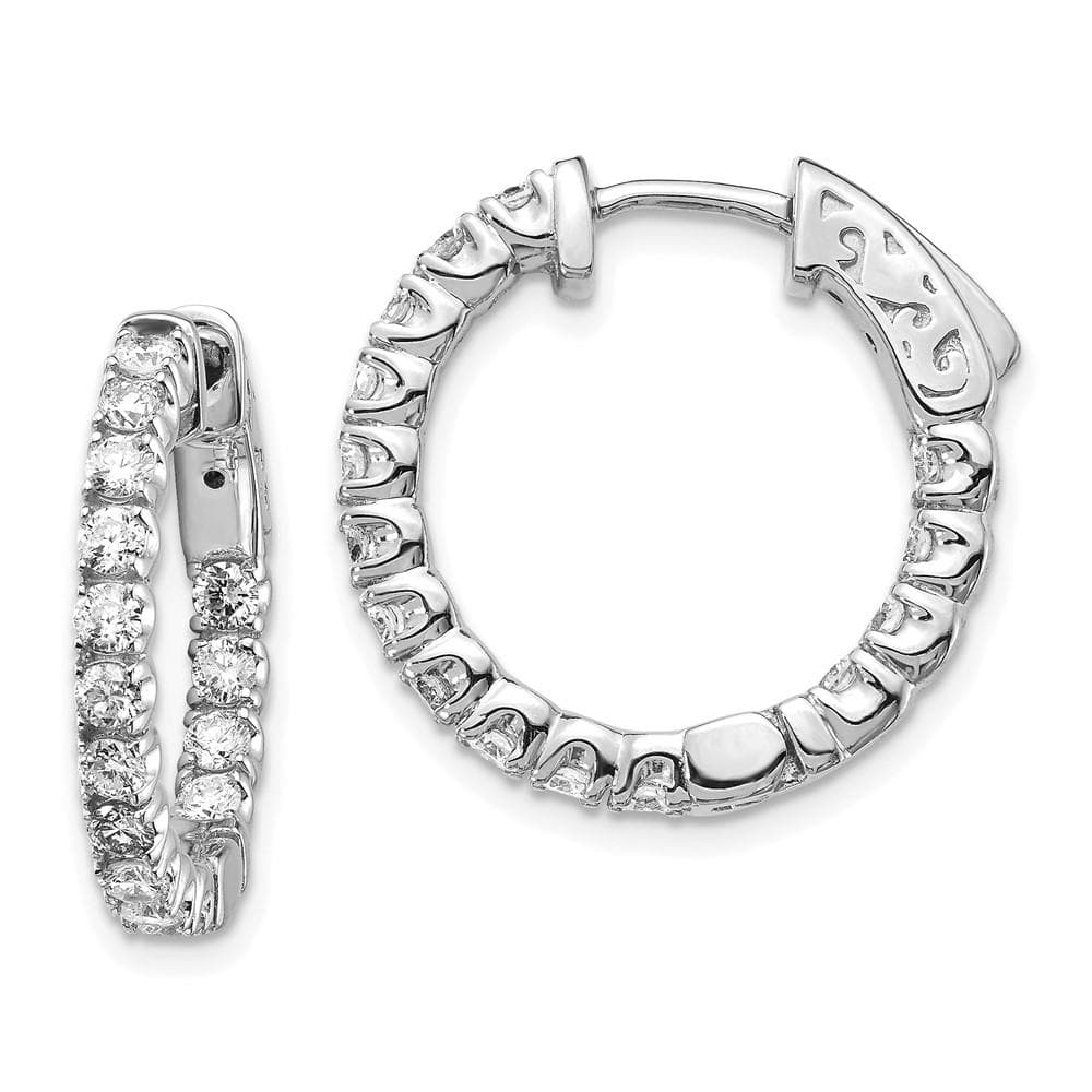 14k White Gold Spotlight Lab Grown Diamond Round Hoop w/Safety Clasp Earrings, 1.5ctw