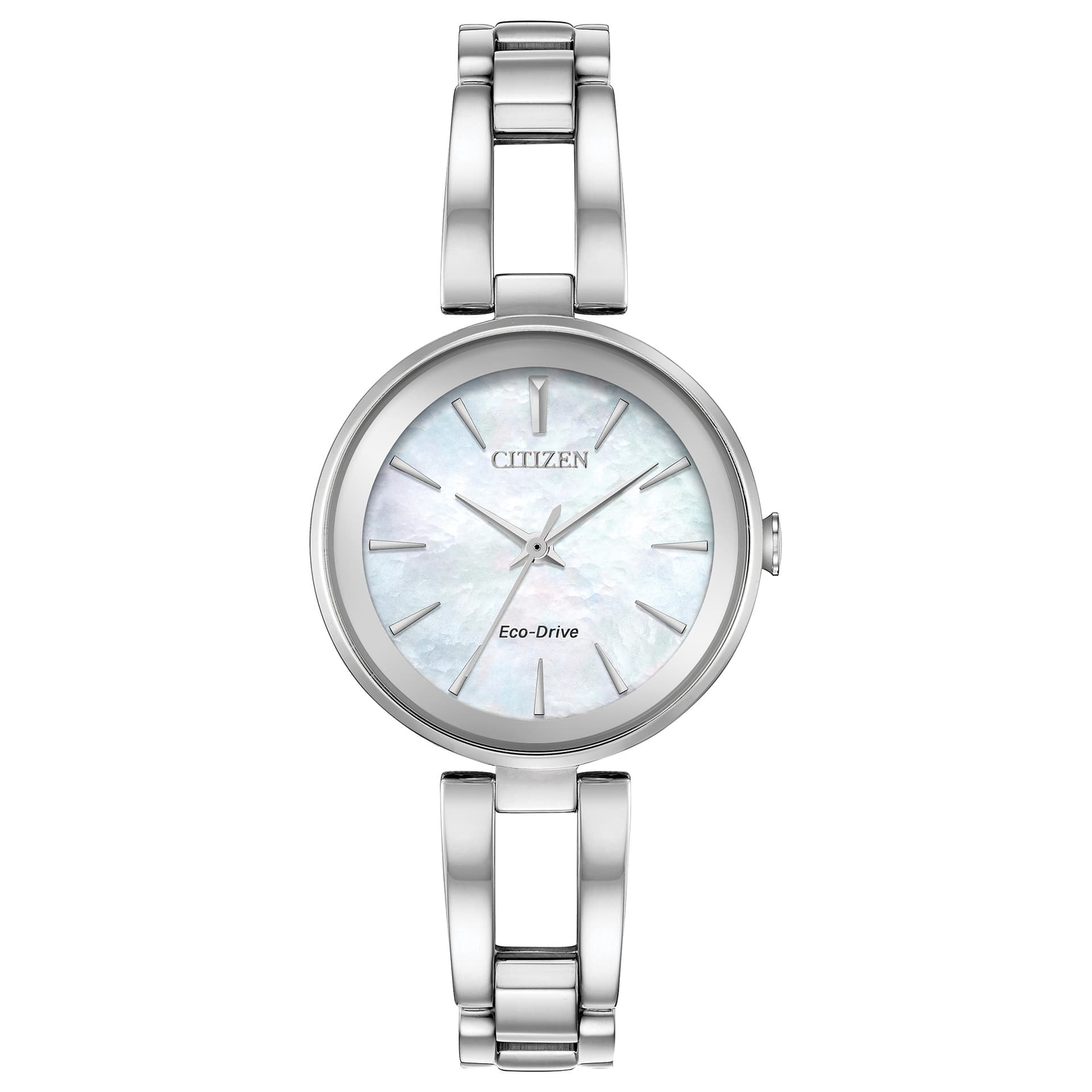 Ladies' Axiom Eco-Drive Silver-Tone Stainless Steel Watch Mother-of-Pearl Dial