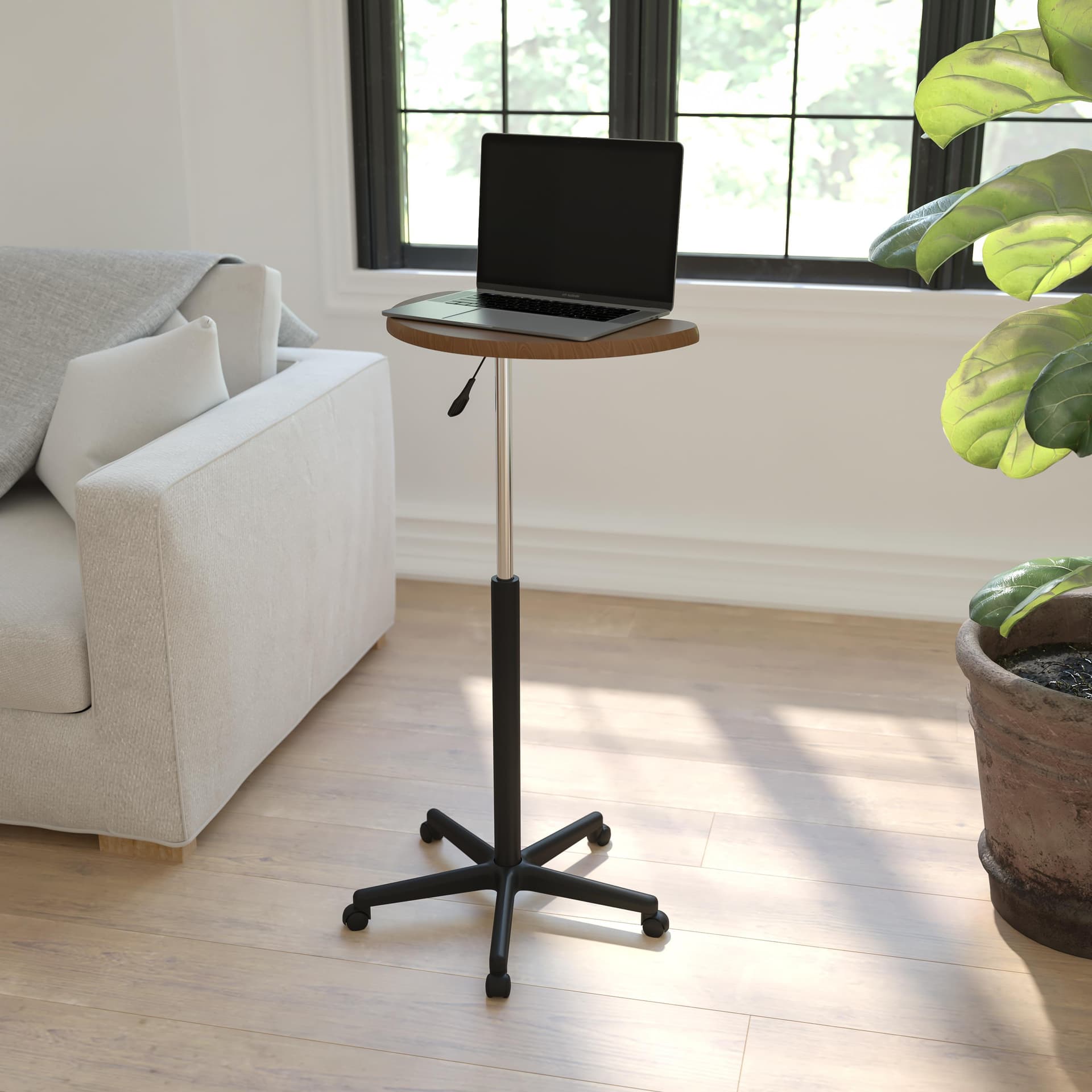 Walnut Sit to Stand Mobile Laptop Computer Desk - Portable Rolling Standing Desk