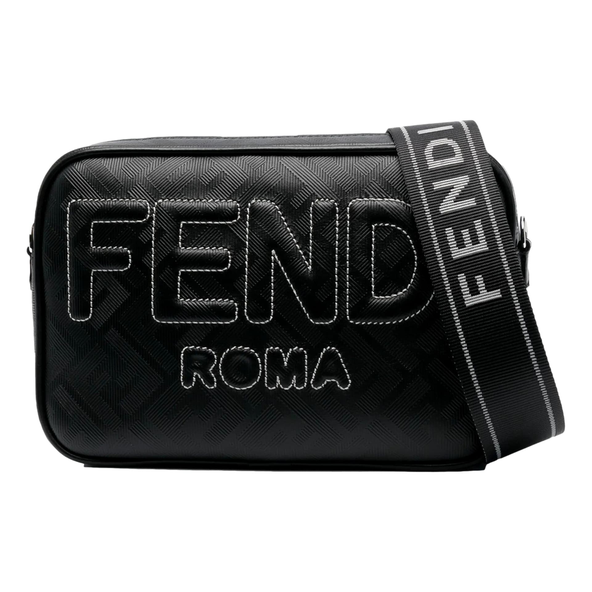 Fendi Roma Black Shadow Leather Canvas Camera Crossbody Bag