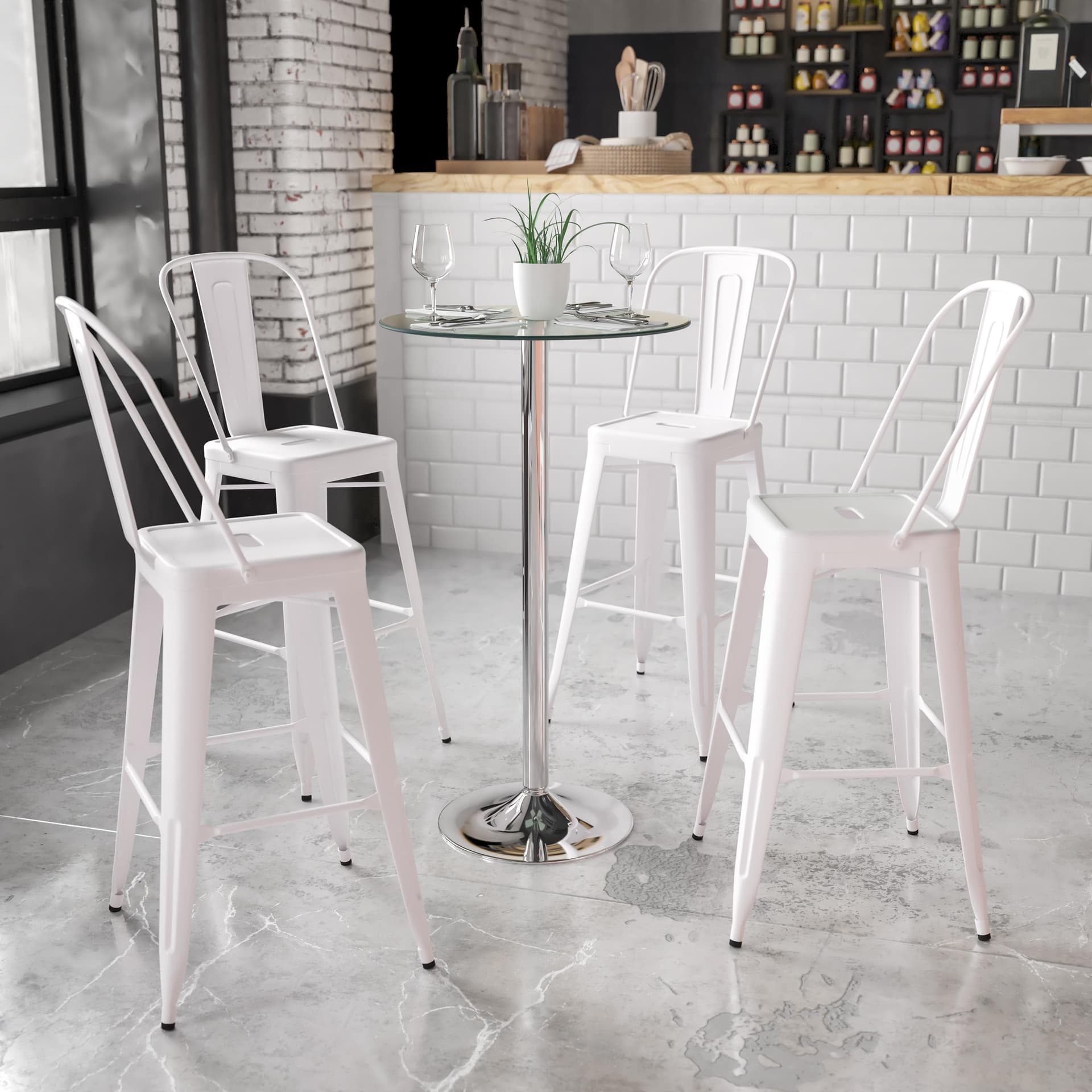 23.75" Round Glass Table with 41.75"H Chrome Base - Event and Cocktail Table