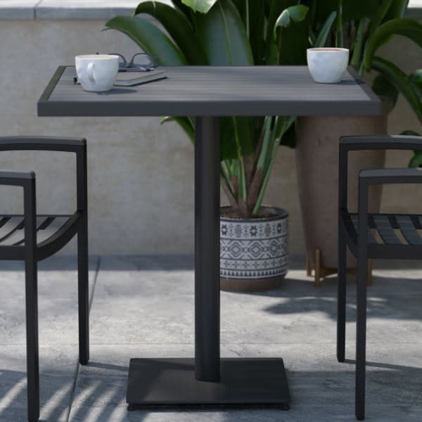 Outdoor Gray Wash Faux Teak Dining Table with Poly Slats - Square Patio Table