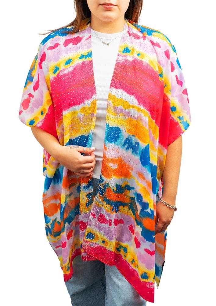 Watercolor Print Kimono with Bling