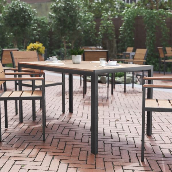 Commercial 55 x 31 Faux Teak Outdoor Patio Table - Gray/Gray