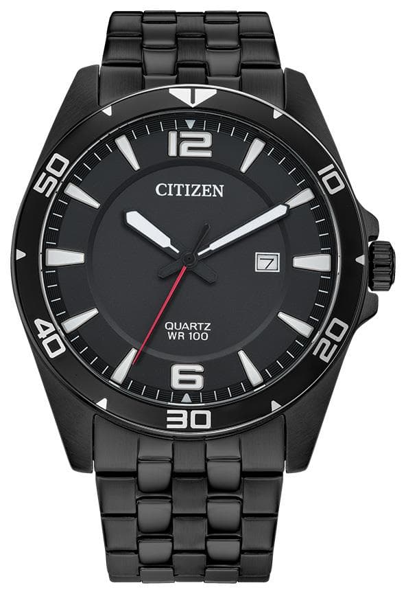 Men's Quartz Black Stainless Steel Watch Black Dial