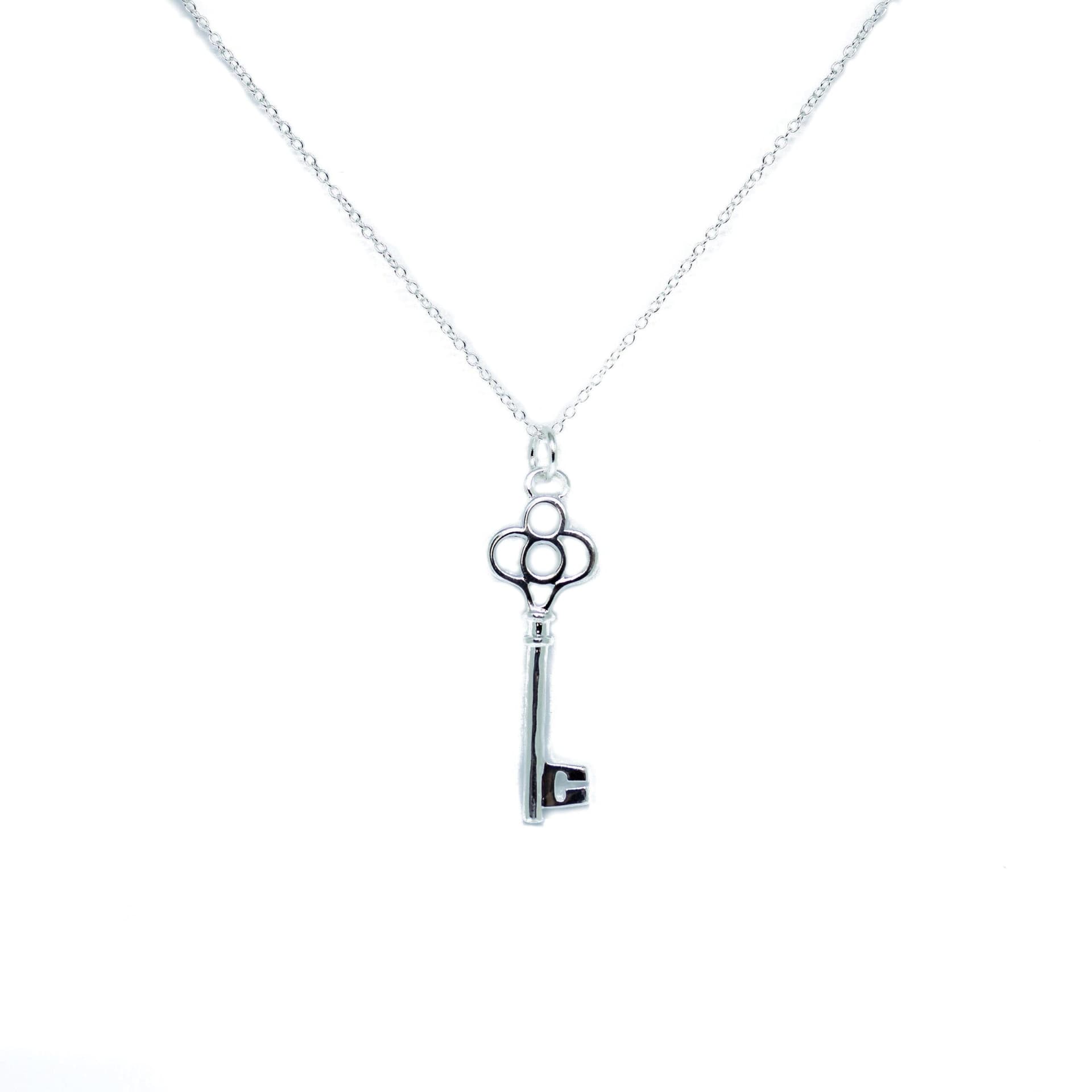 Gothic Key Pendant Necklace in Silver