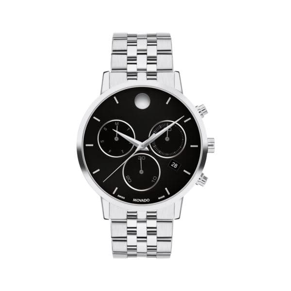 Museum Classic Chrono Mens. Stainless Steel Case and bracelet. Black Chronograph Dial.