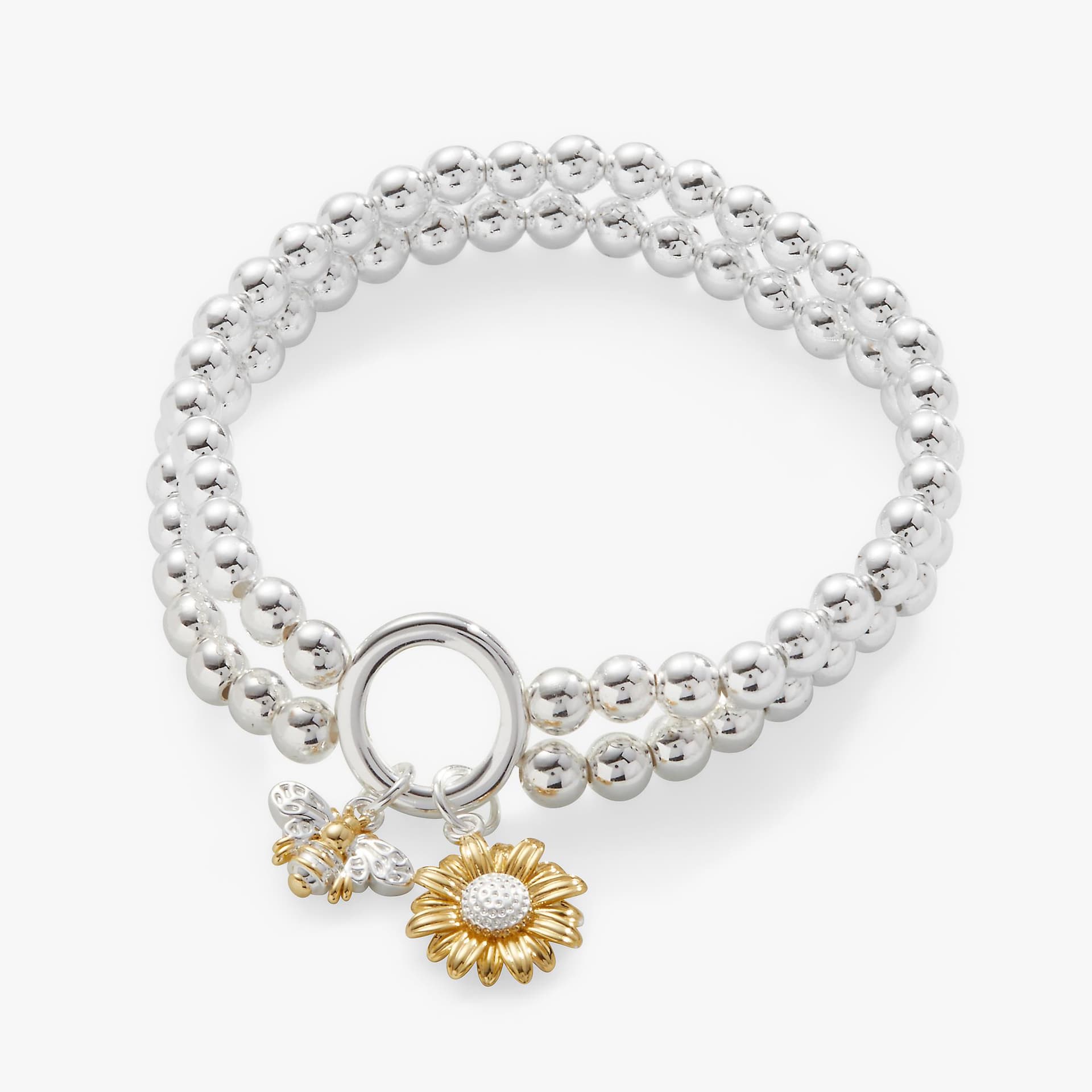 Sunflower & Bee Double Stretch Bracelet - Two Tone Finish