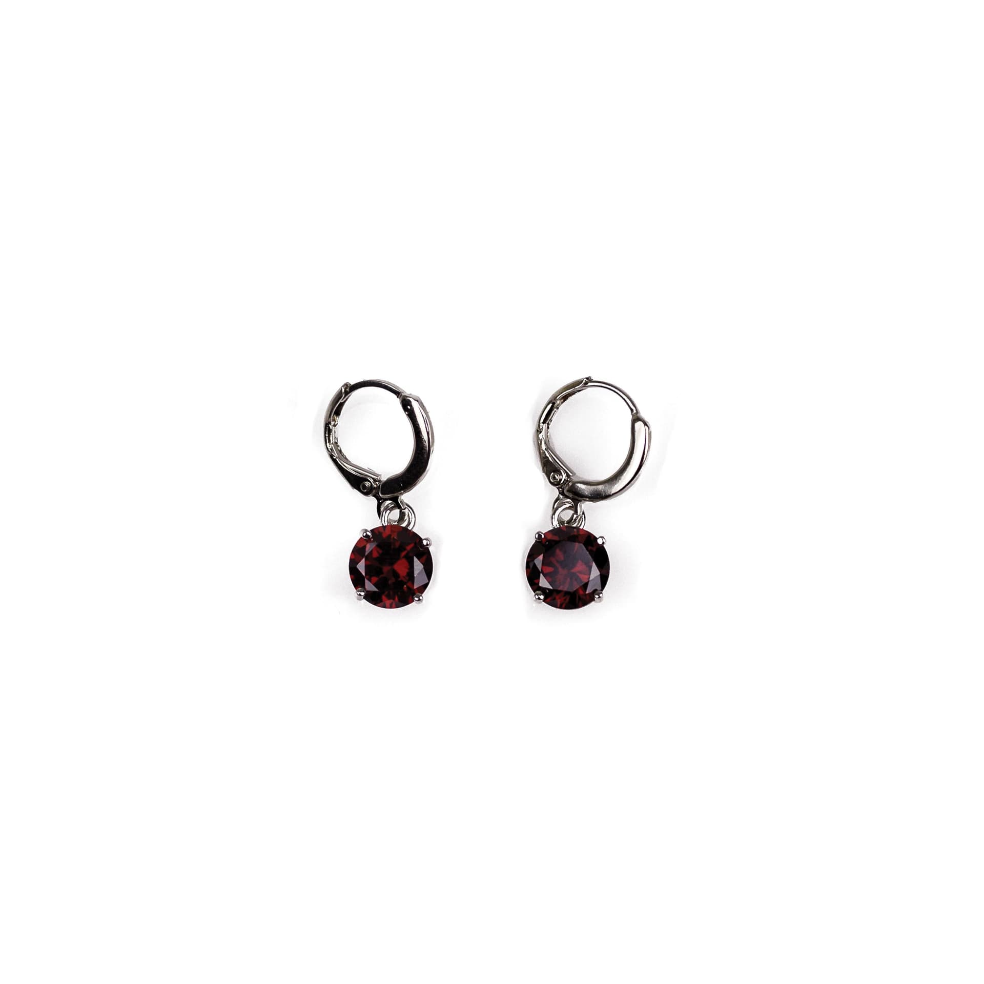 Round Cut Crystal Solitaire Earrings in Red Ruby