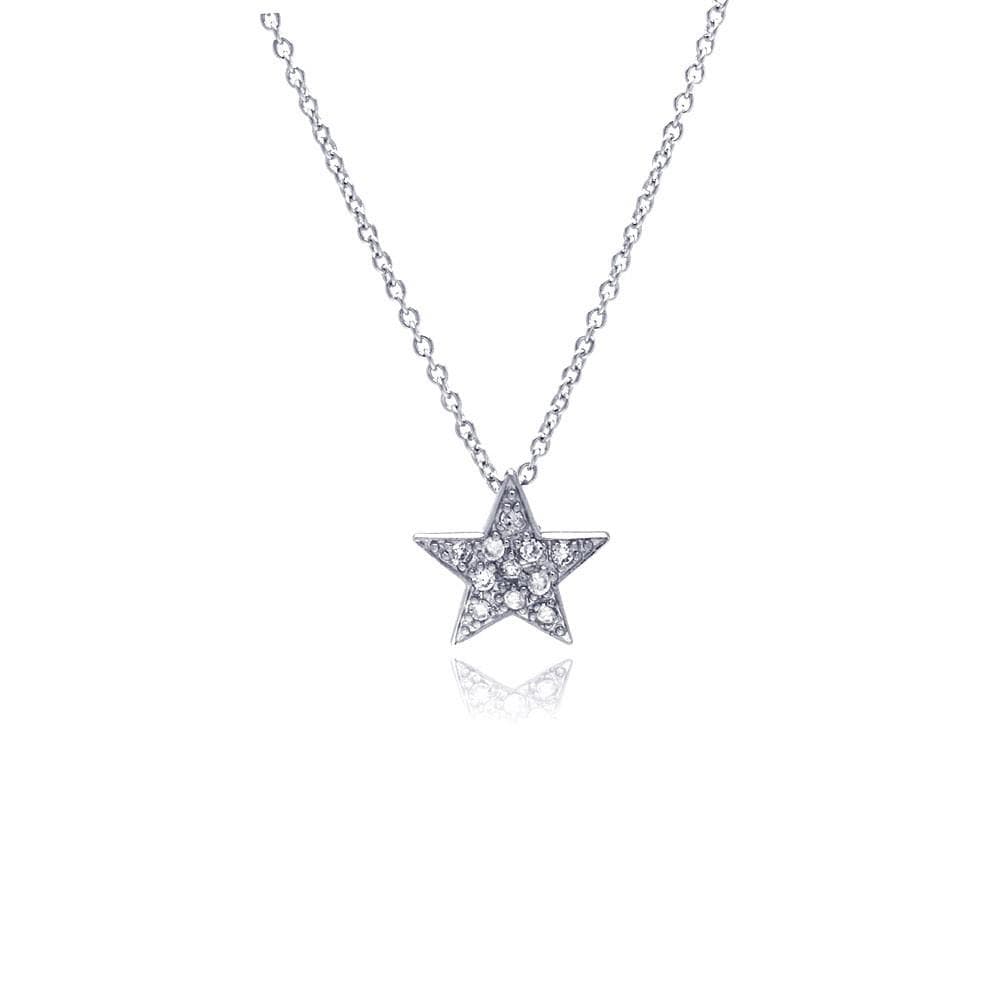 PARIKHS Clear CZ Rhodium Plated Covered Star Pendant Necklace in 925 Sterling Silver