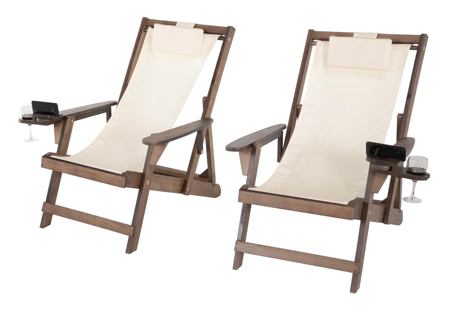 Romantic Collection - Canvas Sling Chair w/Beverage Holder, Set of 2 - Dark Brown, Beige