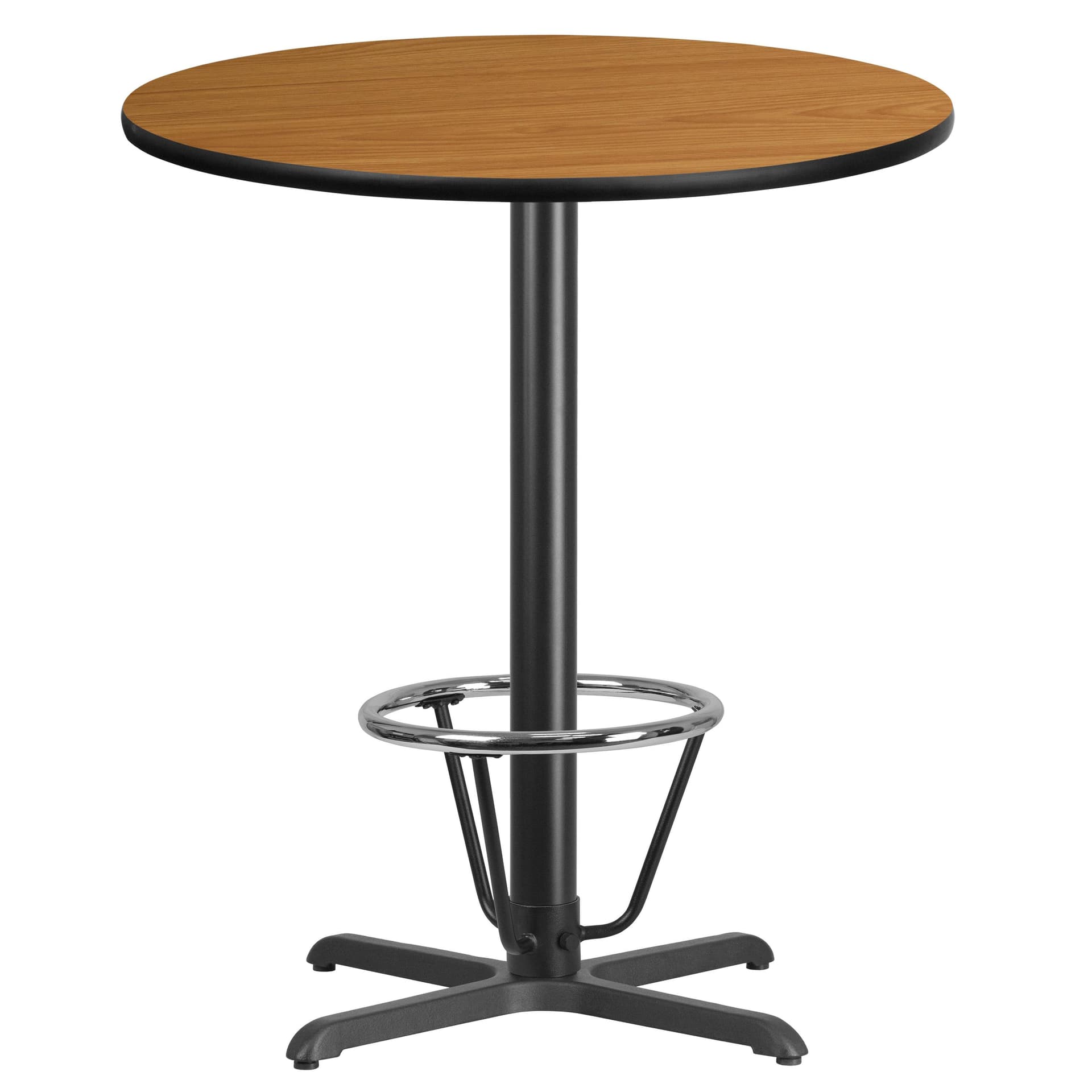 36" Round Natural Laminate Table Top & 30"x 30" Bar Height Base with Foot Ring