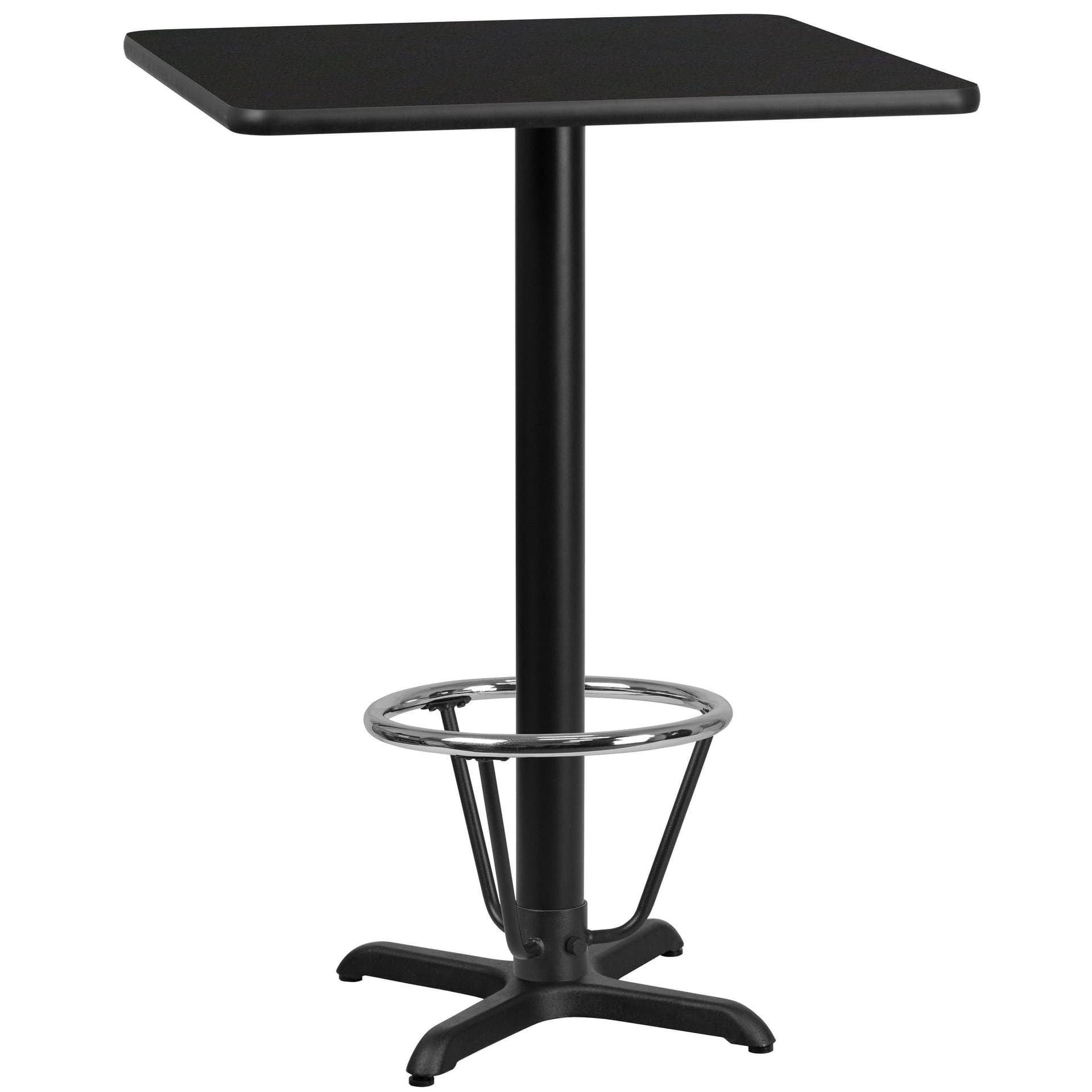 24" SQ Black Laminate Table Top with 22" x 22" Bar Height Table Base & Foot Ring