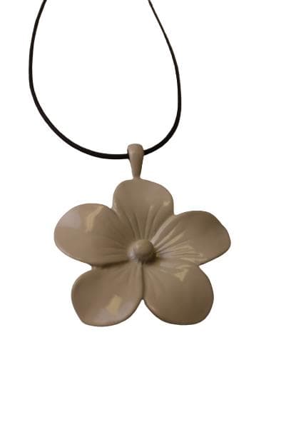 Enameled Ivory Coated Flower Pendant Necklace