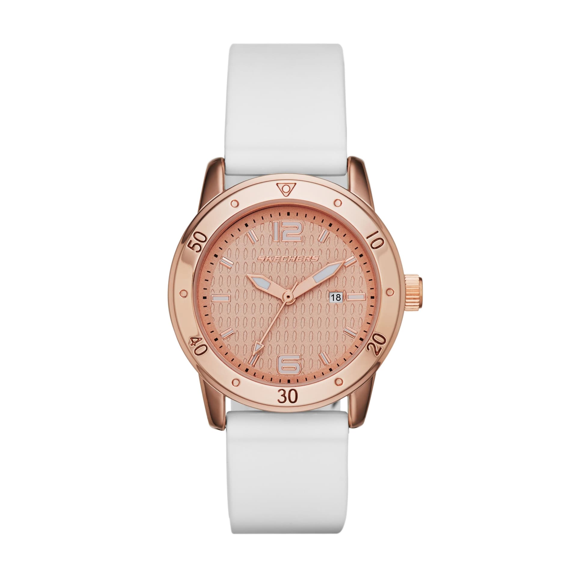 Ladies Redondo Rose Gold-Tone & White Silicone Watch RG Dial