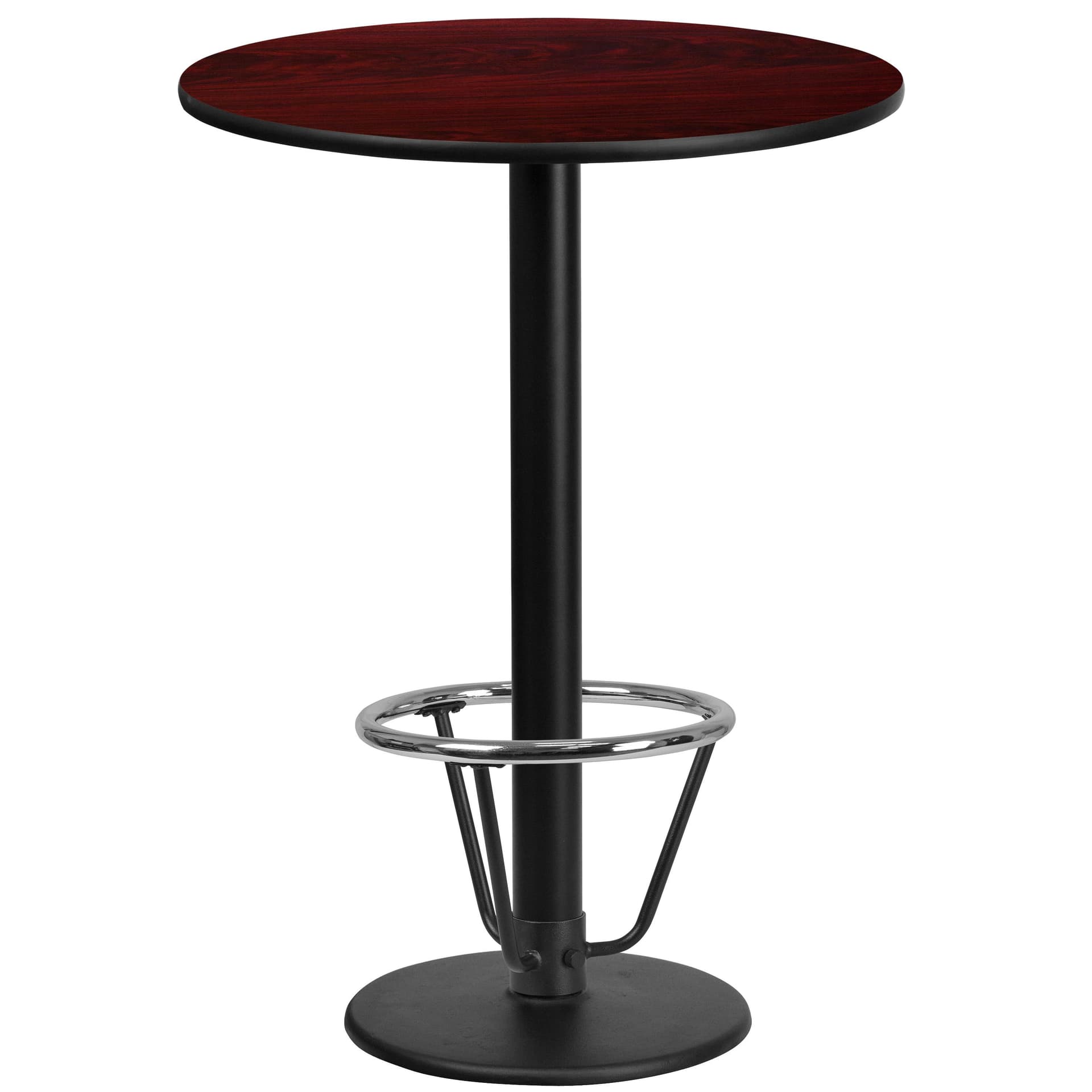 24" Round Mahogany Laminate Table Top & 18" Round Bar Height Base with Foot Ring