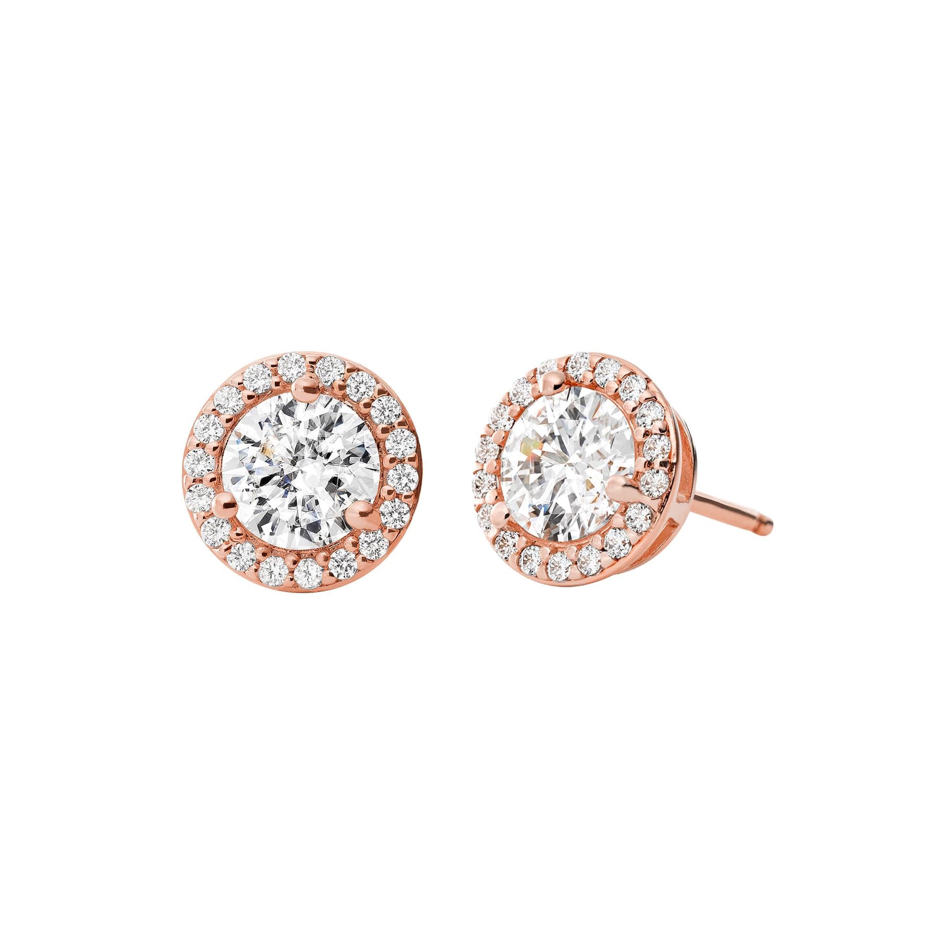Sterling Rose Gold Pave Round Stud Earrings