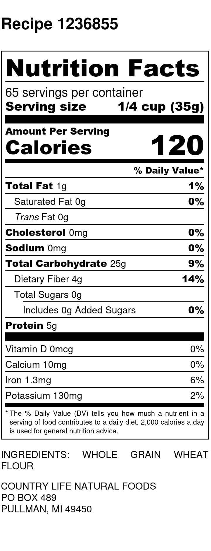 Whole Wheat Flour, Organic - Country Life Natural Foods