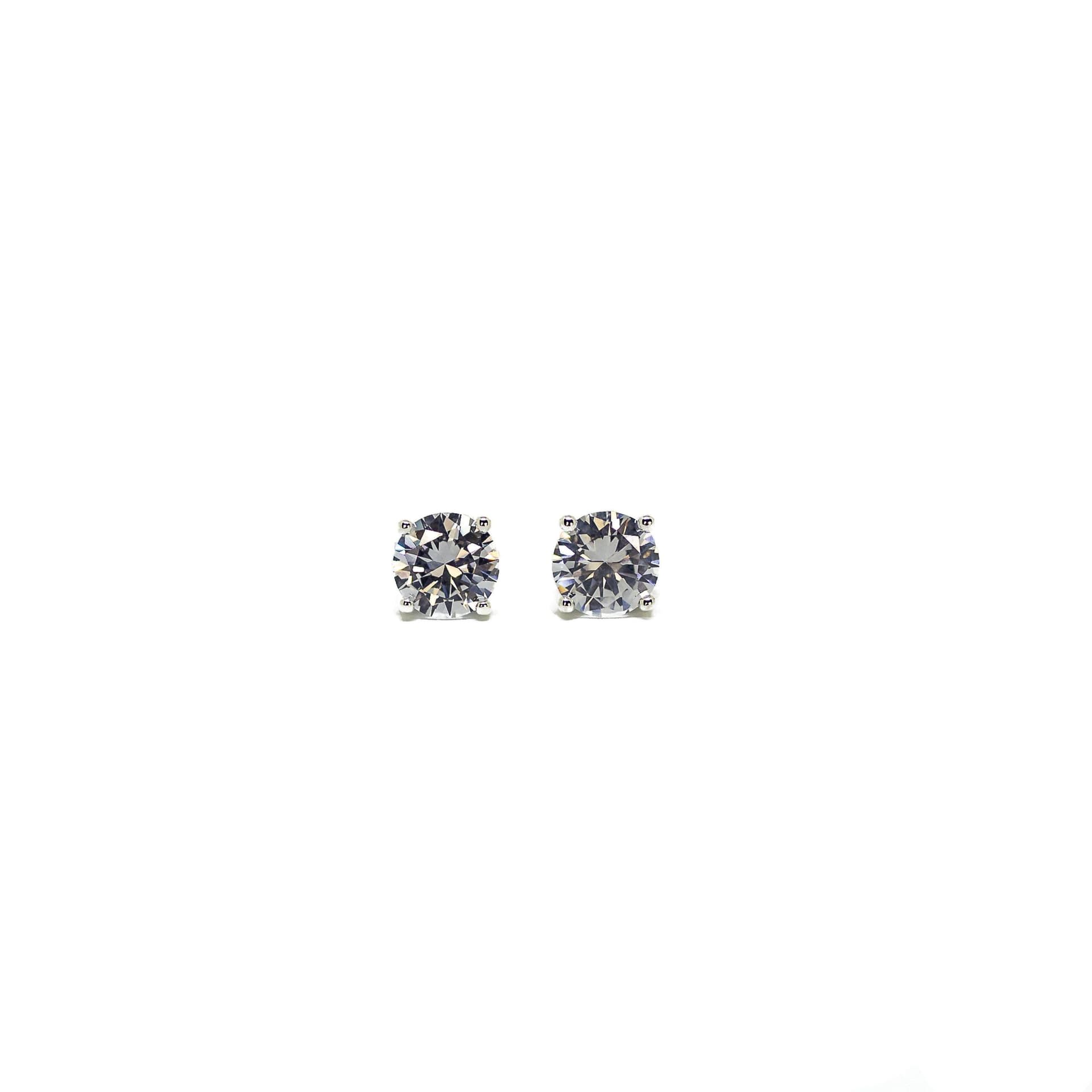 Round Cut CZ and Sterling Silver Stud Earrings