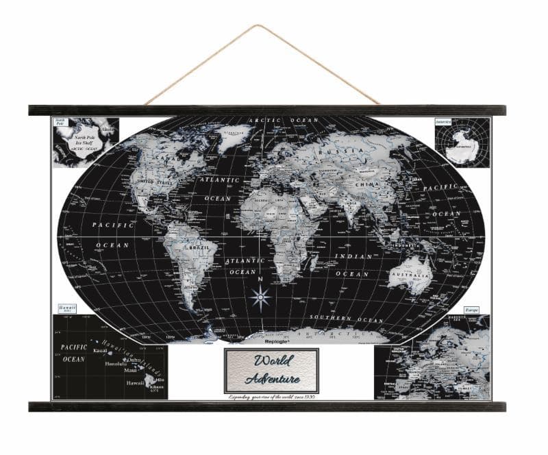 Black Ocean World Map on Canvas