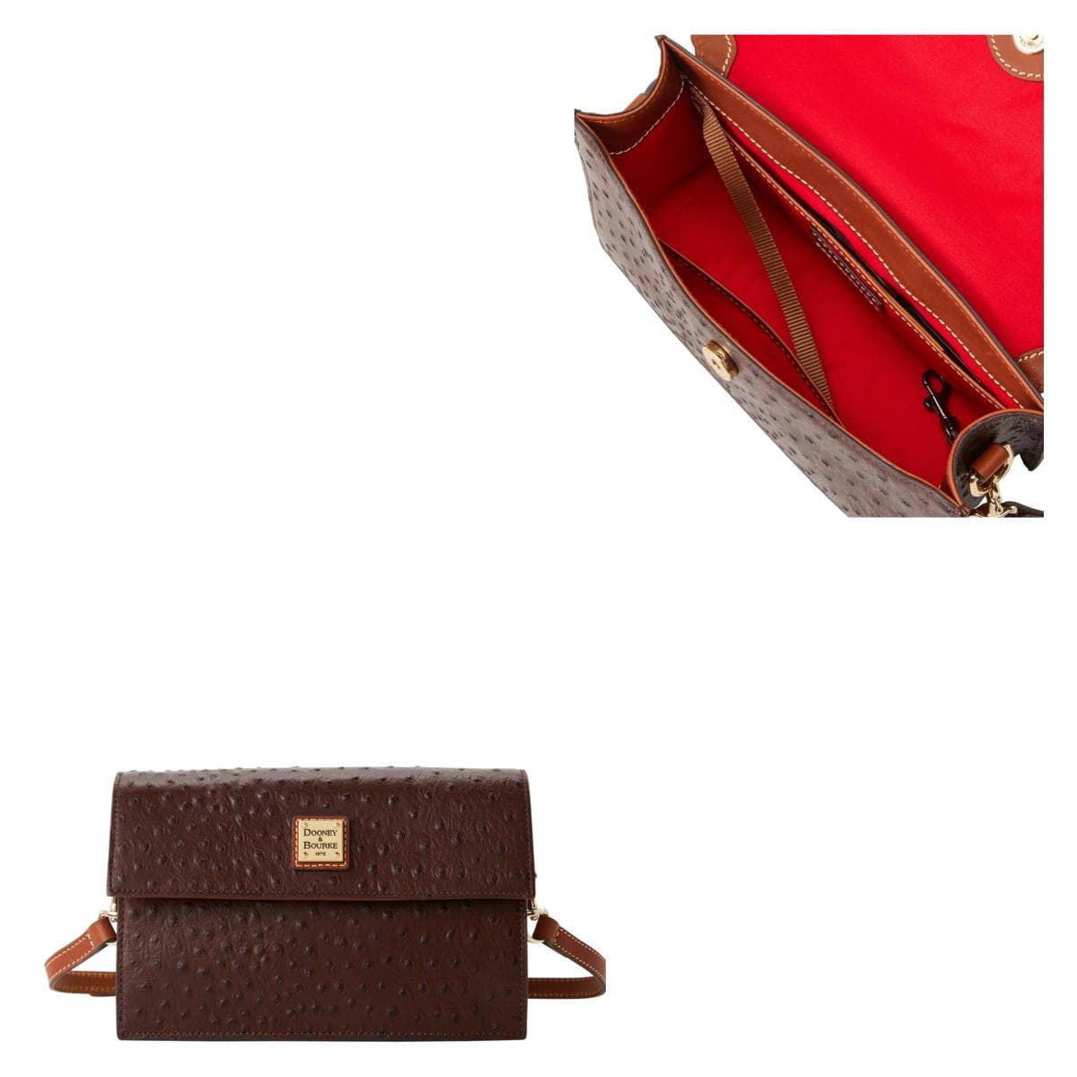 Ostrich East West Flap Shoulder Bag