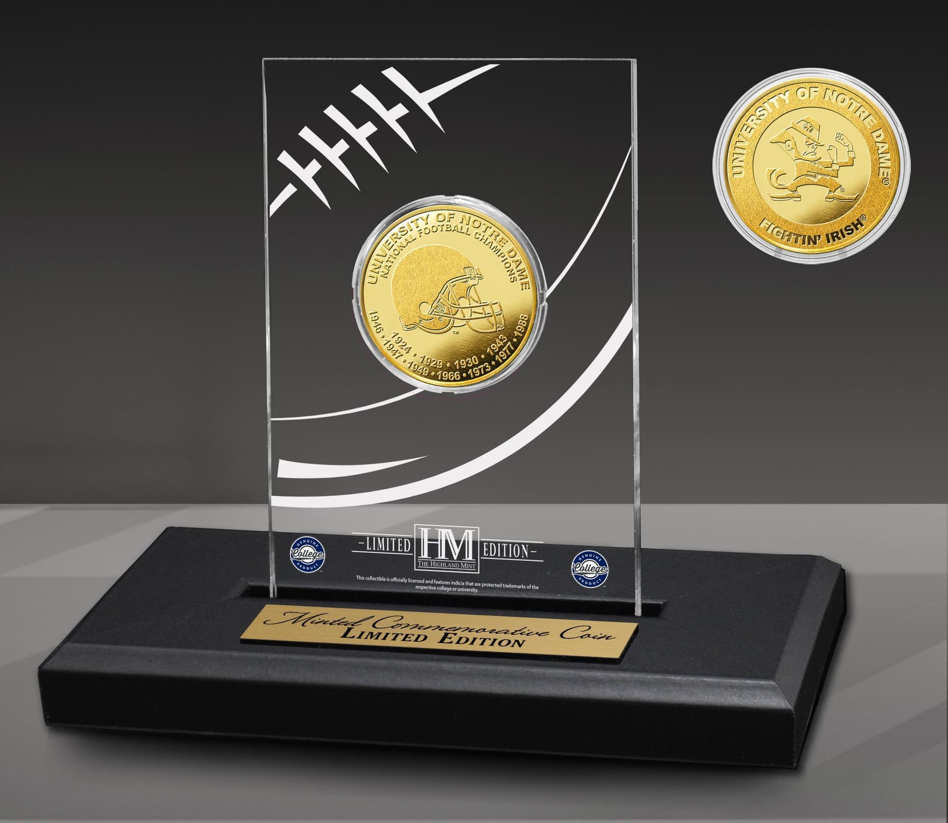 Notre Dame Fighting Irish 11X Champions Gold Coin Acrylic