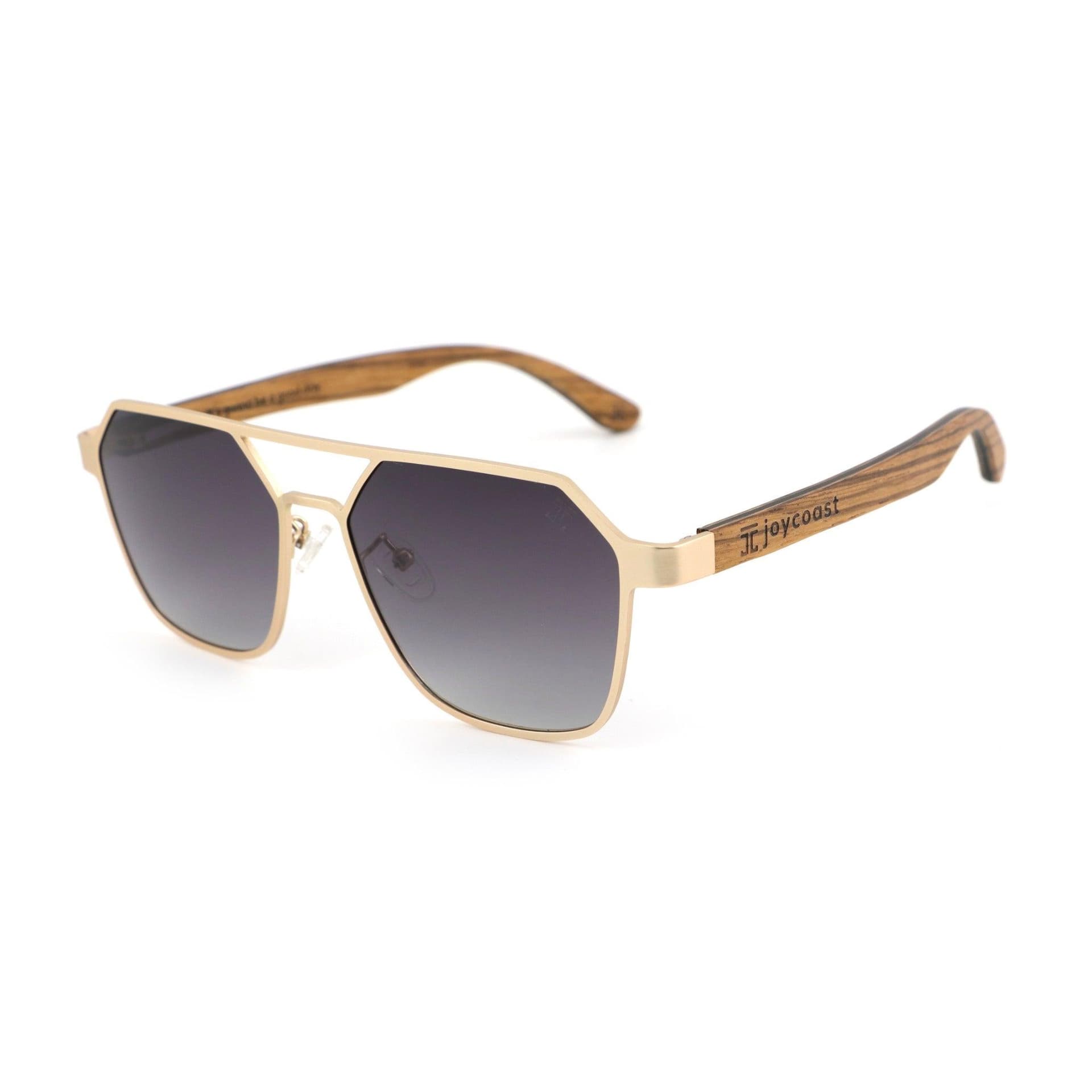 Maverick - Hexagon Sunglasses Wooden Sunglasses Gold Frame
