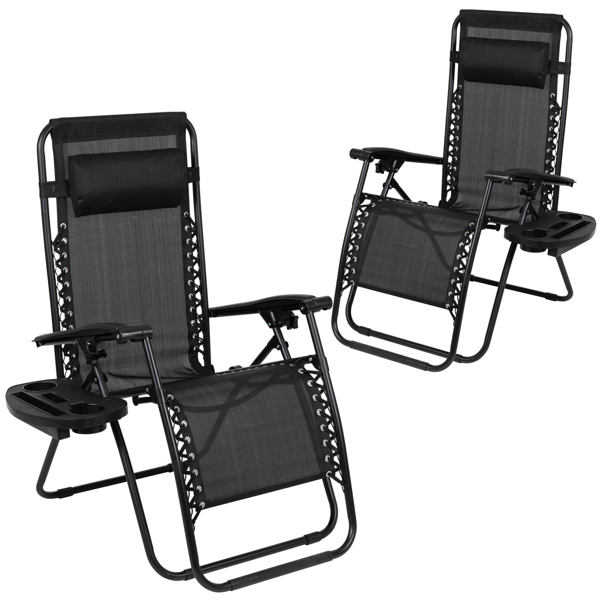2pc Zero Gravity Reclining Lounge Chair Set: Black