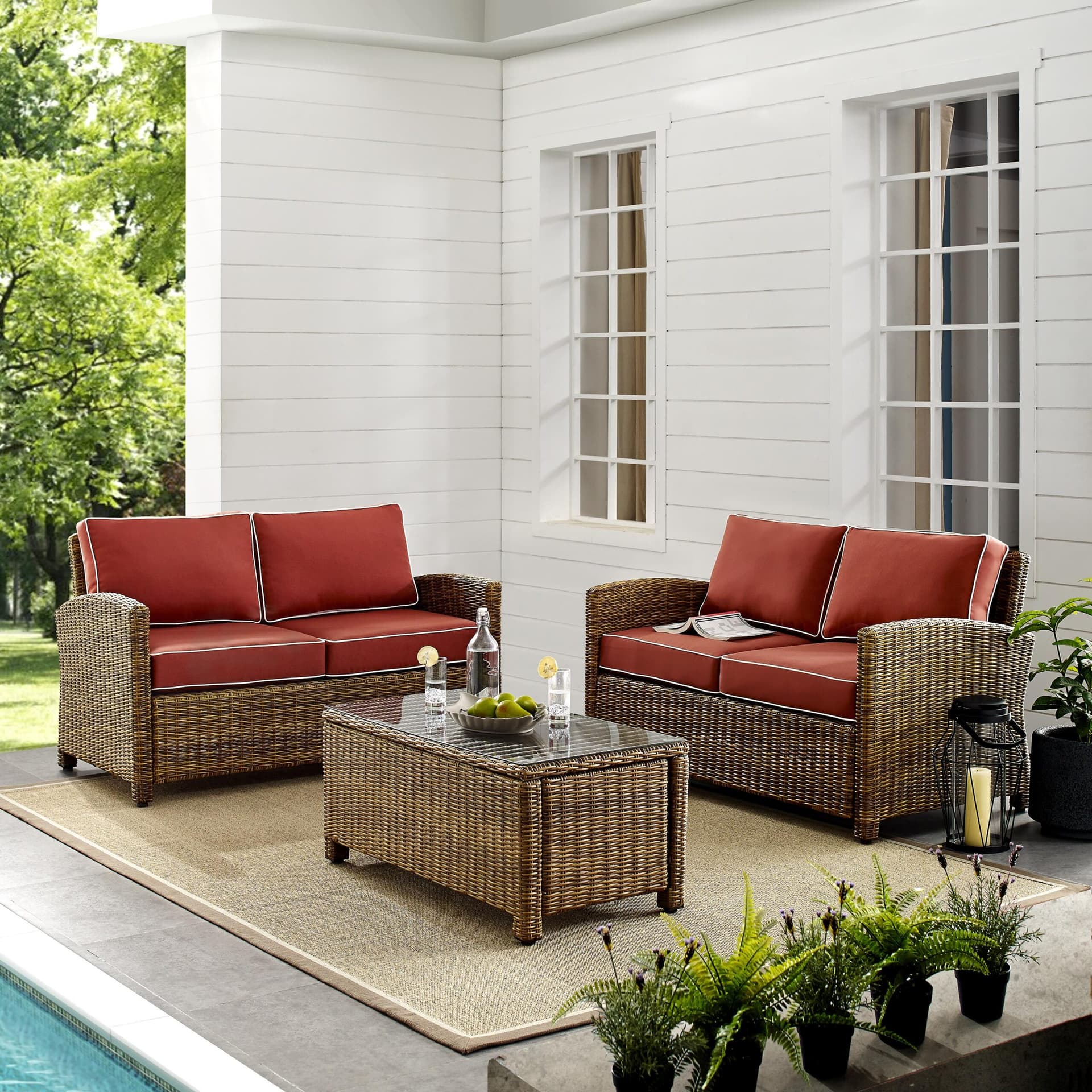 Bradenton 3Pc Wicker Outdoor Loveseat Patio Furniture Set