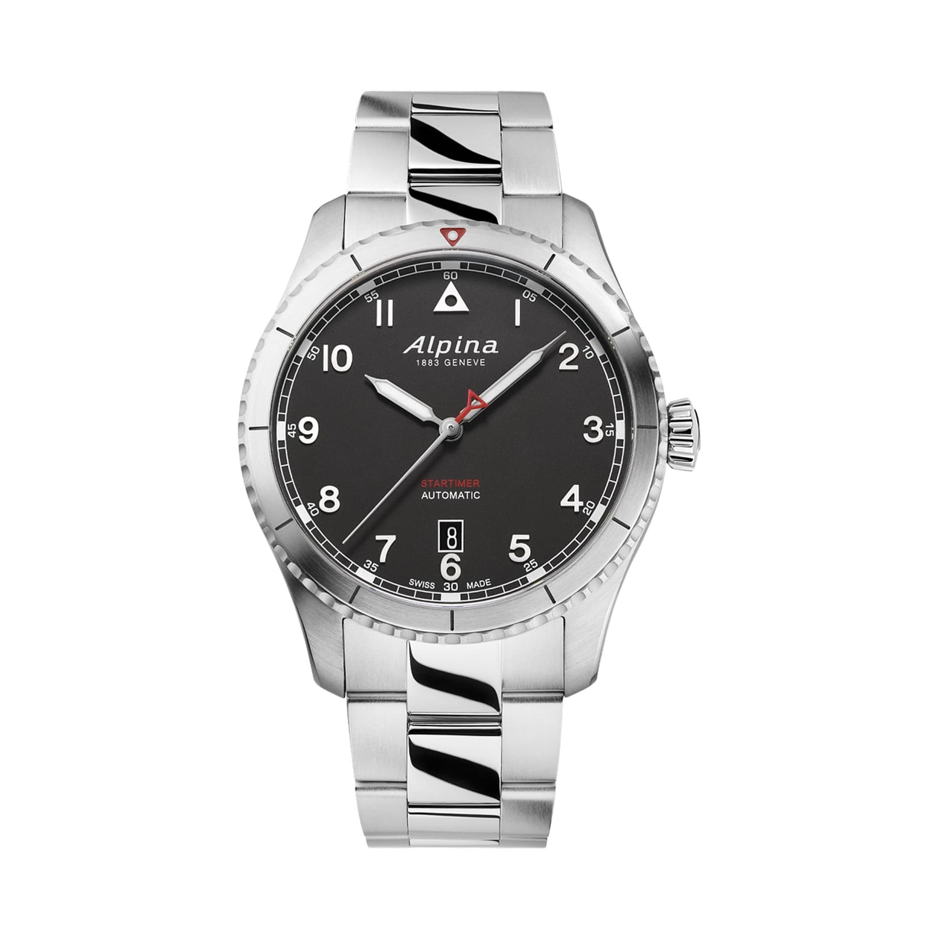 Alpina Mens Automatic Startimer Stainless Steel Bracelet Watch, Black dial