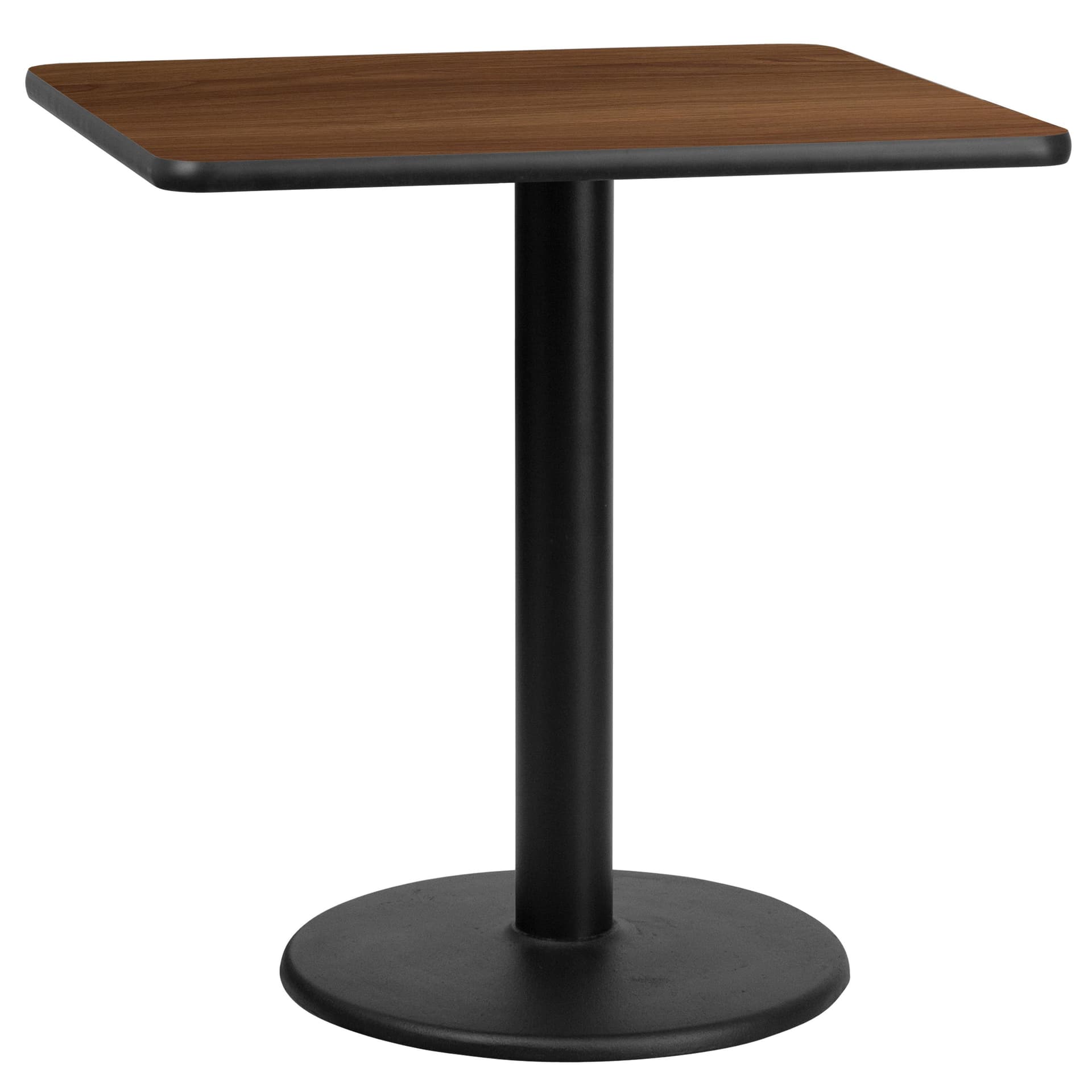 30" Square Walnut Laminate Table Top with 18" Round Table Height Base