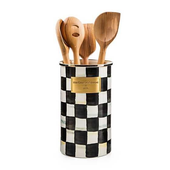 Emerald Check Utensil Holder