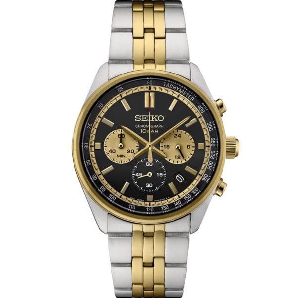 Seiko Essentials TT Chronograph Black Dial, Gold Accents, Gold/Silver bracelet
