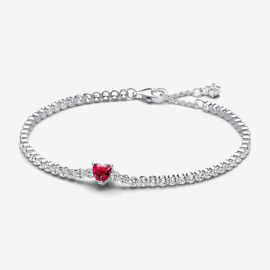 Red Sparkling Heart Tennis Bracelet Size 7.1"