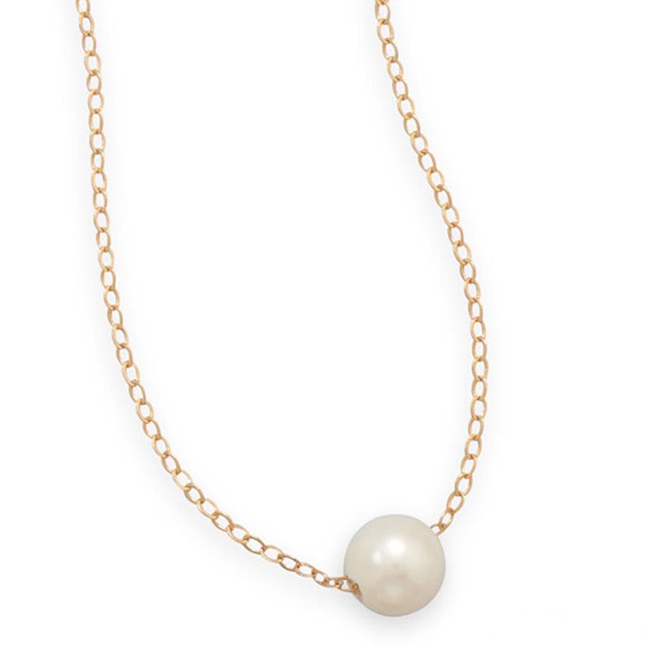 14K Gold-Filled & White Freshwater Pearl Necklace, 16"+2"